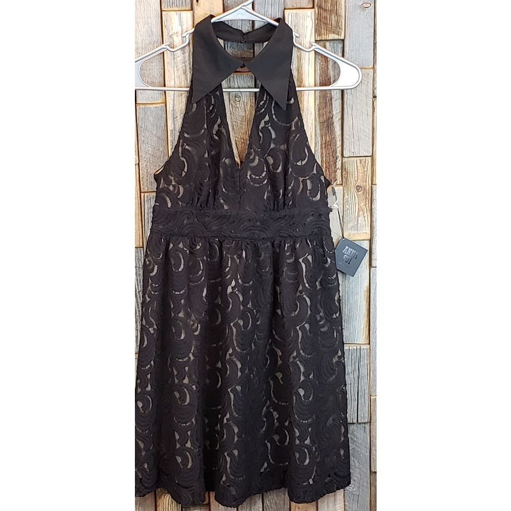 Anna sui for target black lace halter dress high neck shirt size 3 - Picture 2 of 5